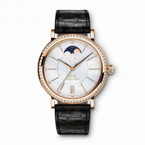 IWC Portofino White Mother Of Pearl Dial Black Alligator Santoni Leather Band Automatic Ladies Watch IW459002