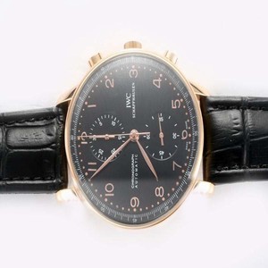 IWC Portuguese Chrono-Automatic W371415 Round 18K Gold Case Black Dial Watch