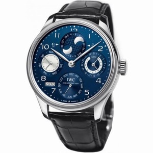 IWC Portuguese Perpetual Calendar Hemisphere Blue Dial Black Leather Men's Watch IW502121