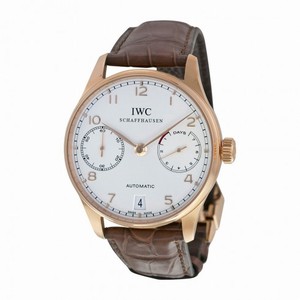 IWC Portuguese Silver Dial 18kt Rose Gold Brown Leather Strap Automatic Men's Watch 5001-13
