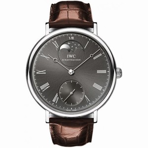 IWC Vintage Portofino Grey Dial 18kt White Gold Brown Leather Men's Watch IW544804