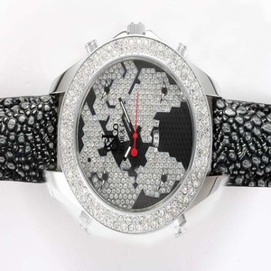 Jacob Co Five Time Zone JC - 47SBKDC Black Ostrich Leather Strap White Dial 49mm Watch
