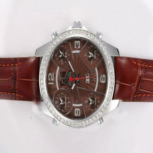 Jacob Co Five Time Zone JC-M10 Round Stainless Steel Case Brown Dial Watch