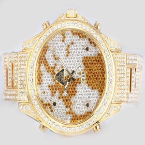 Jacob Co Five Time Zone JC - M47BKDC Mens Stainless Steel with 18K Gold and Diamond Bezel Watch