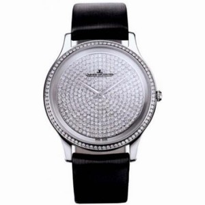 Jaeger LeCoulte Master Ultra Thin Diamond Pave Dial 18kt White Gold Black Satin Men's Watch Q1453406