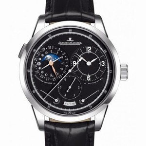 Jaeger LeCoultre Duometre A Quantieme Lunaire Black Dial 18kt White Gold Leather Men's Watch Q6043570