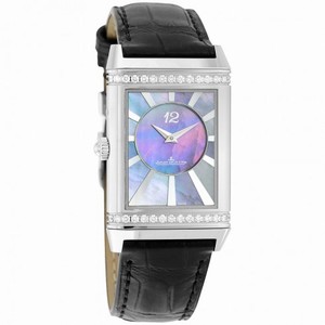 Jaeger LeCoultre Grande Reverso Silver Dial Stainless Steel Black Leather Ladies Watch Q3308421