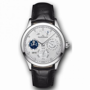 Jaeger LeCoultre Master Control Eight Days Perpetual 40 Silver Dial Black Leather Men's Watch Q1613401