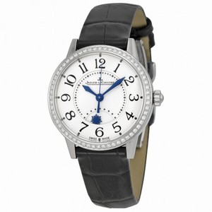 Jaeger LeCoultre Rendez-Vous Night and Day Silver Dial Diamond Black Leather Ladies Watch Q3468421