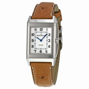 Jaeger LeCoultre Reverso Classic Silver Dial Brown Ostrich Leather Unisex Watch Q2508411