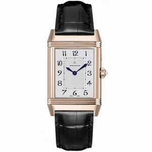 Jaeger LeCoultre Reverso Duetto Duo Silver Dial 18kt Rose Gold Black Leather Men's Watch Q2692424