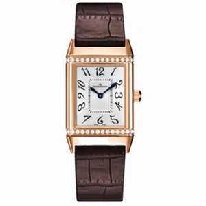Jaeger LeCoultre Reverso Duetto Silver Dial 18kt Rose Gold Brown Leather Ladies Watch Q2562402