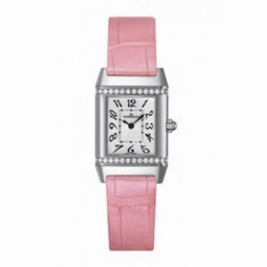 Jaeger LeCoultre Reverso Florale Silver Dial Stainless Steel Diamond Pink Alligator Leather Ladies Watch Q2658430