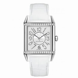 Jaeger LeCoultre Reverso Lady Squadra Silver Dial Stainless Steel White Leather Ladies Watch Q7058420