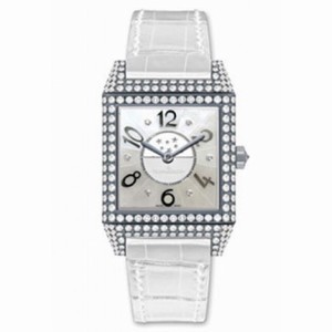Jaeger LeCoultre Reverso Squadra Lady Duetto Silver Dial 18kt White Gold White Leather Ladies Watch Q7053402