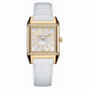Jaeger LeCoultre Reverso Squadra Silver Dial 18kt Yellow Gold White Leather Ladies Watch Q7031420