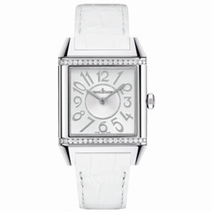 Jaeger LeCoultre Reverso Squadra Silver Dial White Leather Diamond Ladies Watch Q7038420