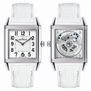 Jaeger LeCoultre Reverso Squadra White Dial Stainless Steel White Leather Ladies Watch Q7048420