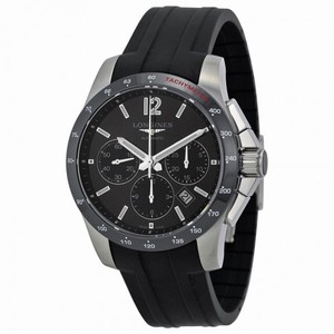 Longines Conquest Black Dial Chronograph Black Rubber Men's Watch L27444562