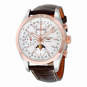 Longines Conquest Chronograph Automatic White Dial Brown Leather Men's Watch L27985723