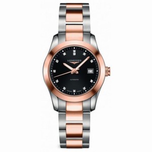 Longines Conquest Classic Black Diamond Dial Steel and 18K Pink Gold Ladies Watch L22855587