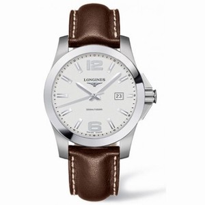 Longines Conquest White Dial Brown Leather Strap Men's Watch L3.659.4.76.5