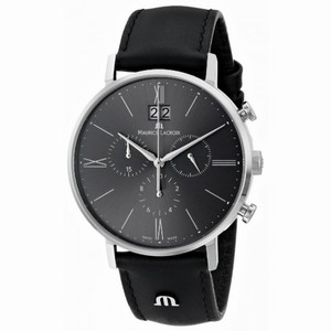 Maurice Lacroix Eliros Black Dial Black Leather Strap Stainless Steel Case Men's Quartz Watch EL1088-SS001-810