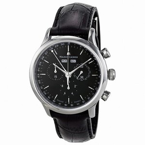 Maurice Lacroix Les Classiques Black Dial Chronograph Black Leather Men's Watch LC1008-SS001-330