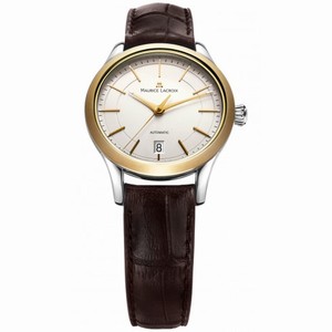 Maurice Lacroix Les Classiques Date Midsize Silver Dial Brown Leather Yellow Gold Stainless Steel Ladies Automatic Watch LC6016-YS101-130
