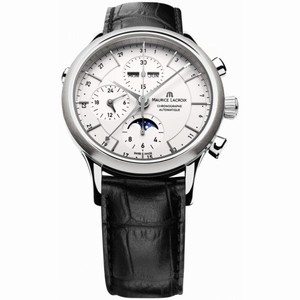 Maurice Lacroix Les Classiques Phase de Lune Automatic Chronograph Silver Dial Black Leather Men's Watch LC6078-SS001-13E