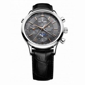 Maurice Lacroix Les Classiques Phase de Lune Chronograph Grey Dial Black Crocodile Leather Men's Automatic Watch LC6078-SS001-331