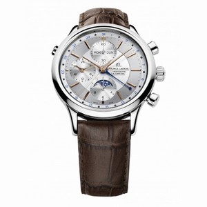 Maurice Lacroix Les Classiques Phase de Lune Chronograph Silver Dial Brown Crocodile Leather Men's Automatic Watch LC6078-SS001-131