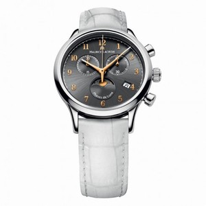 Maurice Lacroix Les Classiques Phases De Lune Chronographe Grey Dial White Leather Strap Stainless Steel Case Ladies Quartz Watch LC1087-SS001-821