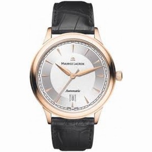 Maurice Lacroix Les Classiques Silver Dial Balck Leather 18kt Rose Gold Case Automatic Men's Watch LC6008-PG101-130