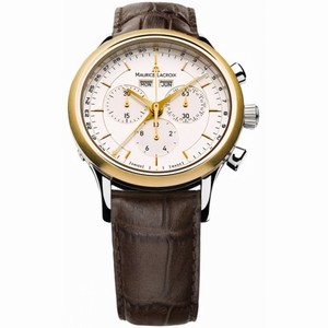 Maurice Lacroix Les Classiques Silver Dial Brown Leather Stainless Steel and Plated Yellow Gold Ladies Quartz Watch LC1008-PVY11-130