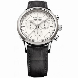 Maurice Lacroix Les Classiques Silver Dial Chronograph Black Leather Men's Watch LC1008-SS001-130