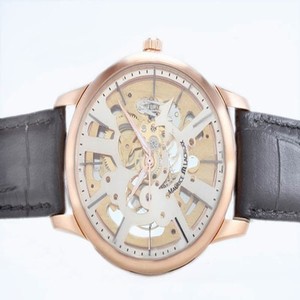 Maurice Lacroix Masterpiece Skeleton Mp7138-pg101-030 Round Black Ostrich Leather Strap Watch