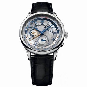 Maurice Lacroix Masterpiece Worldtimer Silver Dial Black Leather Men's Automatic Watch MP6008-SS001-111