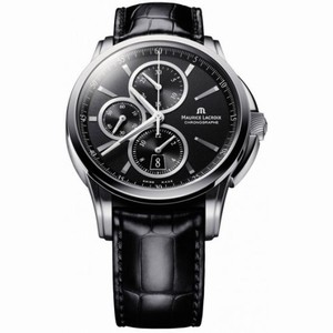 Maurice Lacroix Pontos Chronograph Black Dial Black Leather Automatic Men's Watch PT6188-SS001-330