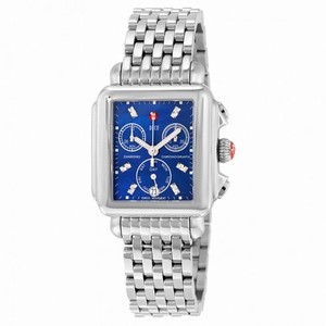Michele Deco Chronograph Blue Mother of Pearl with .05 ct. Diamond Dial Stainless Steel Bracelet Ladies Watch MWW06P000172