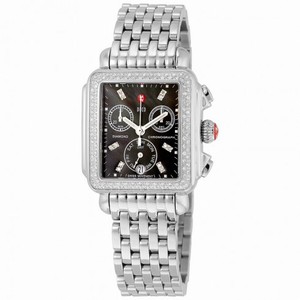 Michele Signature Deco Black Dial Diamond Bezel Stainless Steel Ladies Watch MWW06P000171