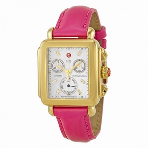 Michele Signature Deco Mother of Pearl Dial Gold-tone Pink Leather Ladies Watch MWW06P000133