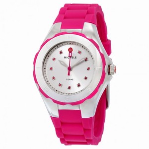 Michele Tahitian Jelly Bean Silver Dial Pink Silicone Ladies Watch MWW12P000002