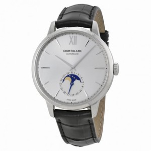 Montblanc Meisterstuck Heritage Moonstruck Silver Dial Black Leather Men's Watch 110699
