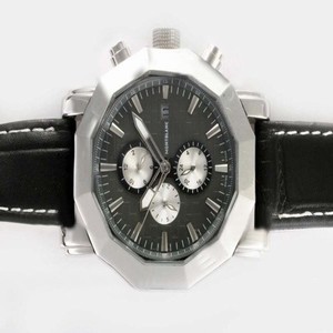 Montblanc Sport Chronograph 07147 Black Ostrich Leather Strap Mens Round Watch