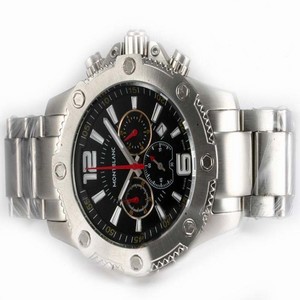 Montblanc Sport Chronograph 07255 White Stainless Steel Strap Black Dial 44mm Watch