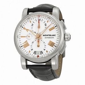 Montblanc Star Silver Dial Chronograph Black Leather Automatic Men's Watch 105856