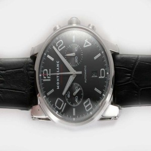 Montblanc Timewalker 9668 Round Mens Black Cow Leather Strap Watch