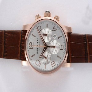 Montblanc Timewalker Chronograph 09671 White Dial Round Brown Crocodile Leather Strap Watch