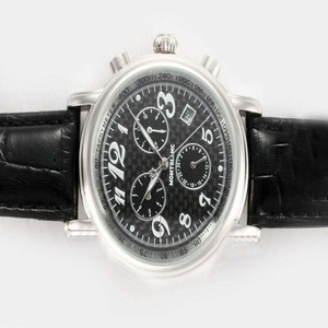 Montblanc Timewalker Chronograph 7039 38mm Black Ostrich Leather Strap Midsize Watch